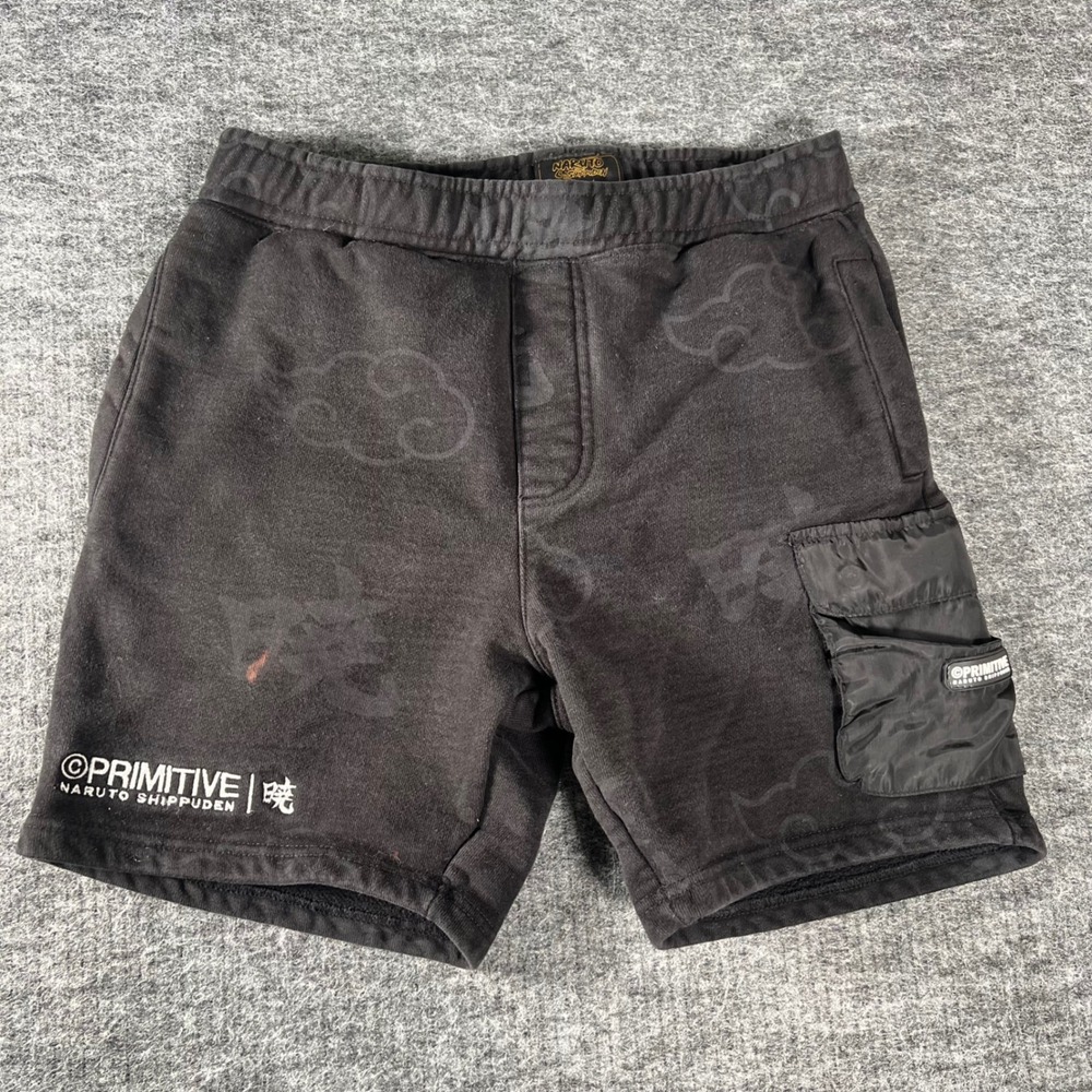 Primitive Naruto Shippuden Akatsuki Cargo Fleece Shorts Black Mens Small